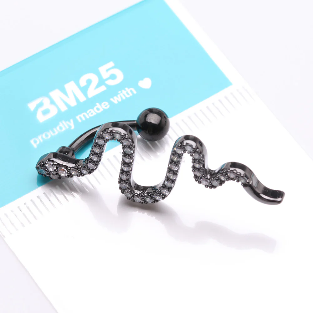 Blackline Snake Sparkle Top Down Reverse Belly Button Ring - Image 5