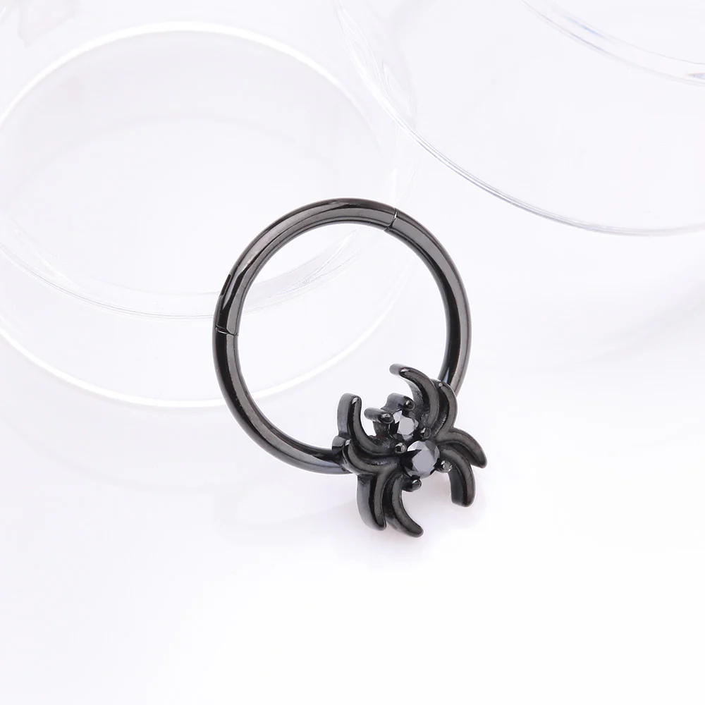Blackline Spider Goth Sparkle Seamless Clicker Hoop Ring - Image 3