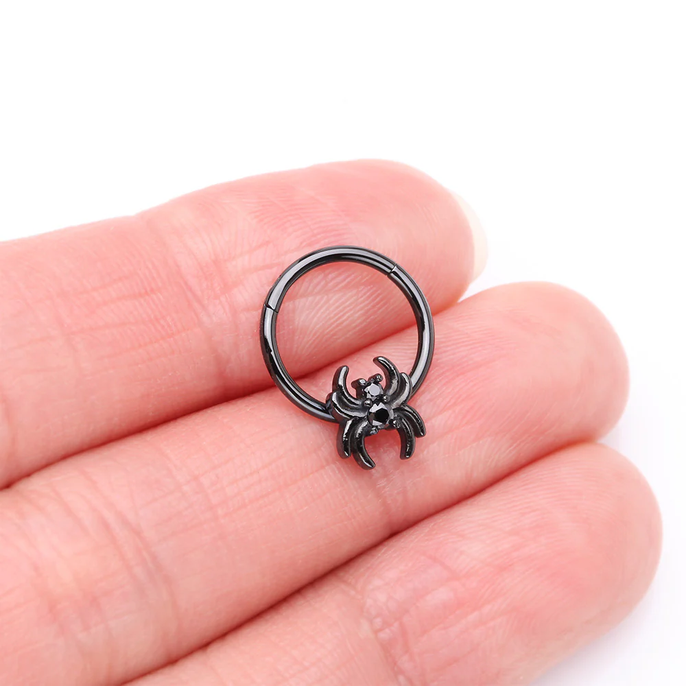 Blackline Spider Goth Sparkle Seamless Clicker Hoop Ring - Image 4