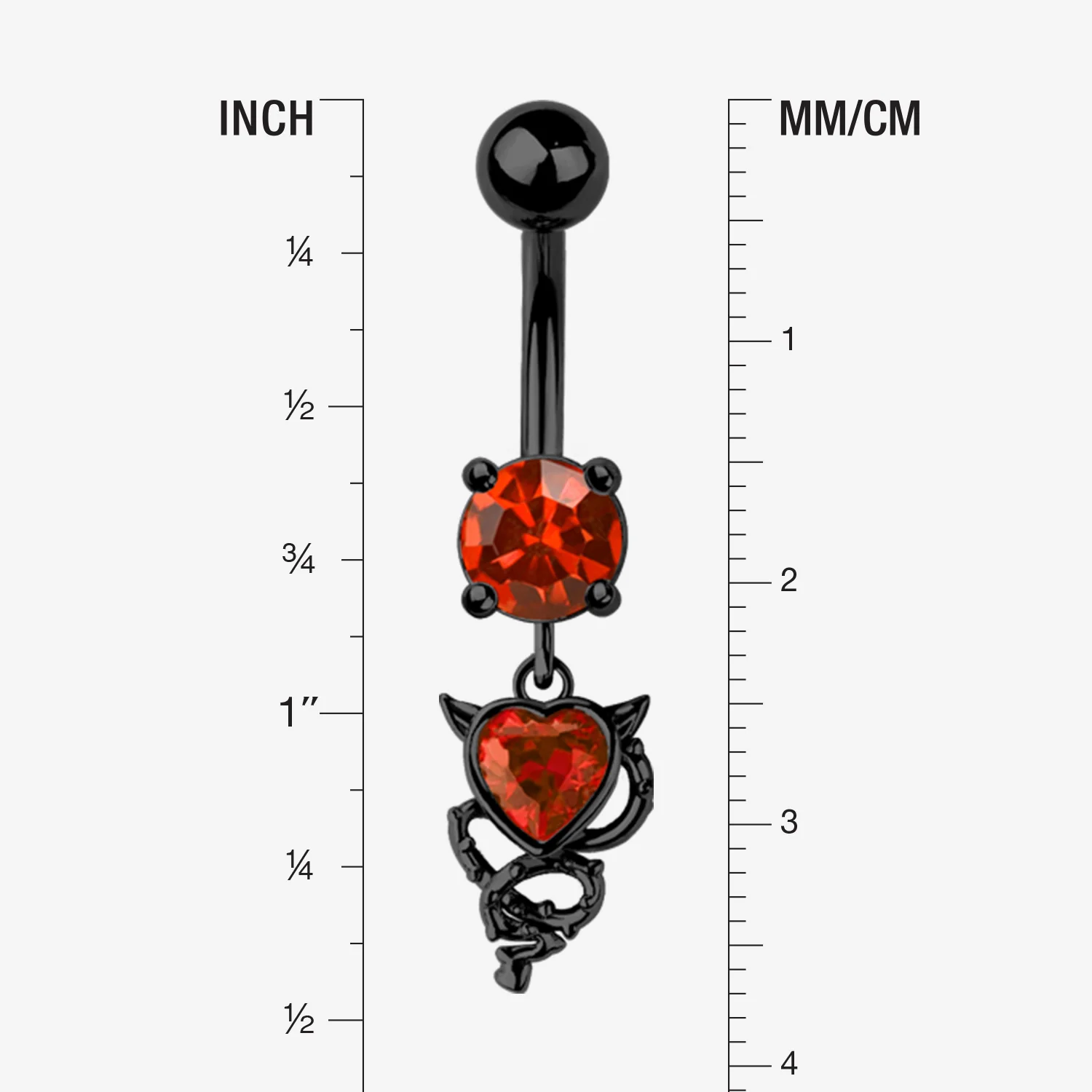 Blackline Tailed Devil's Heart Sparkle Dangle Belly Button Ring - Image 2