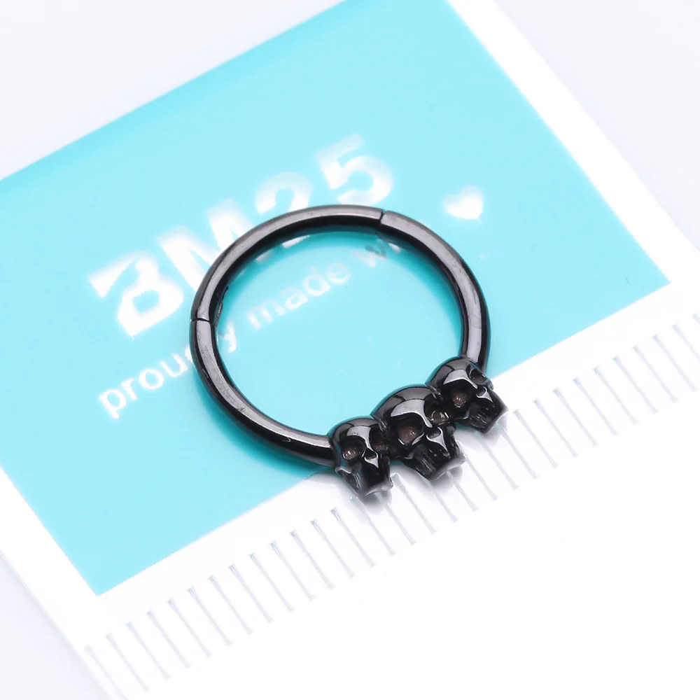 Blackline Triple Death Skull Seamless Clicker Hoop Ring - Image 3