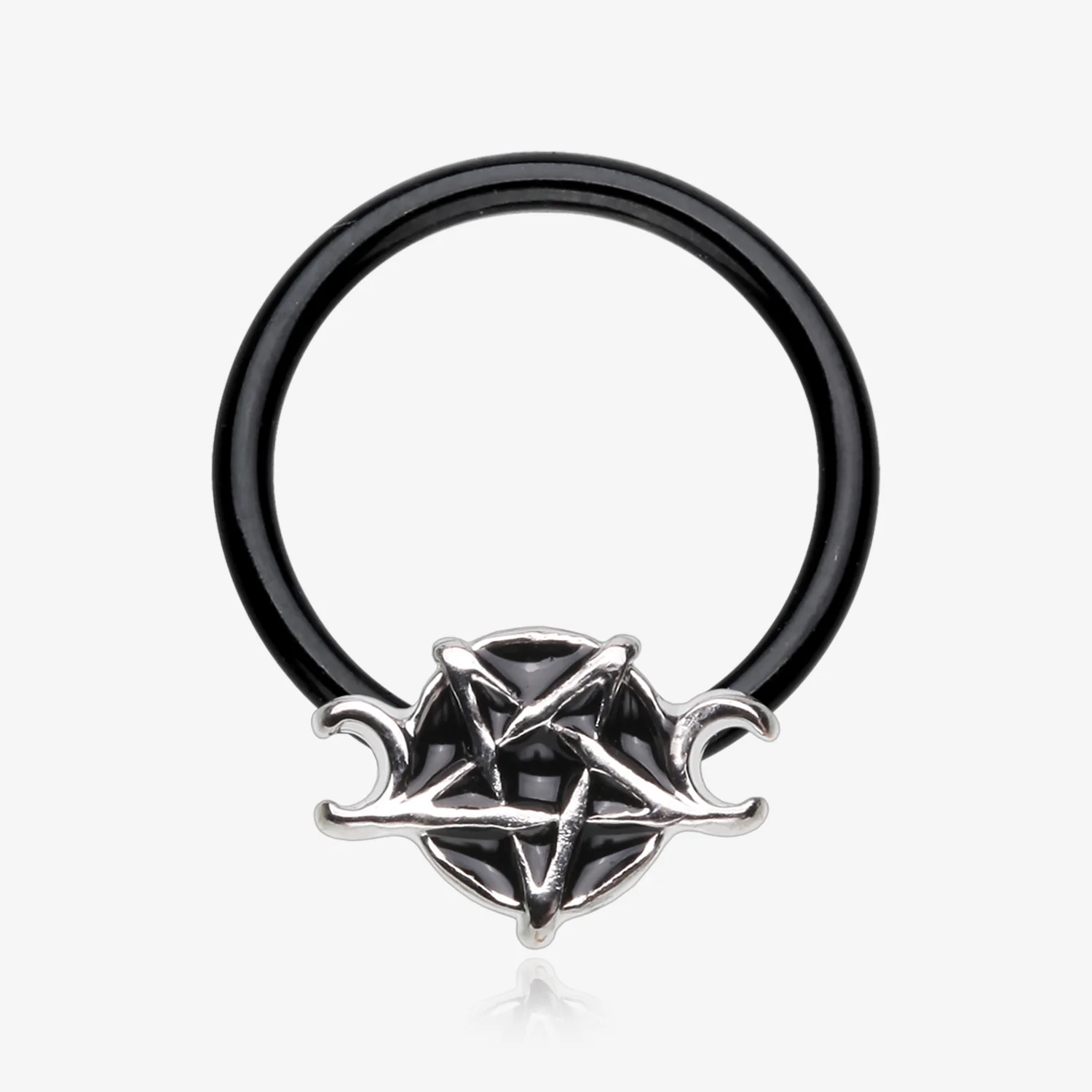 Blackline Triple Goddess Pentagram Captive Bead Ring