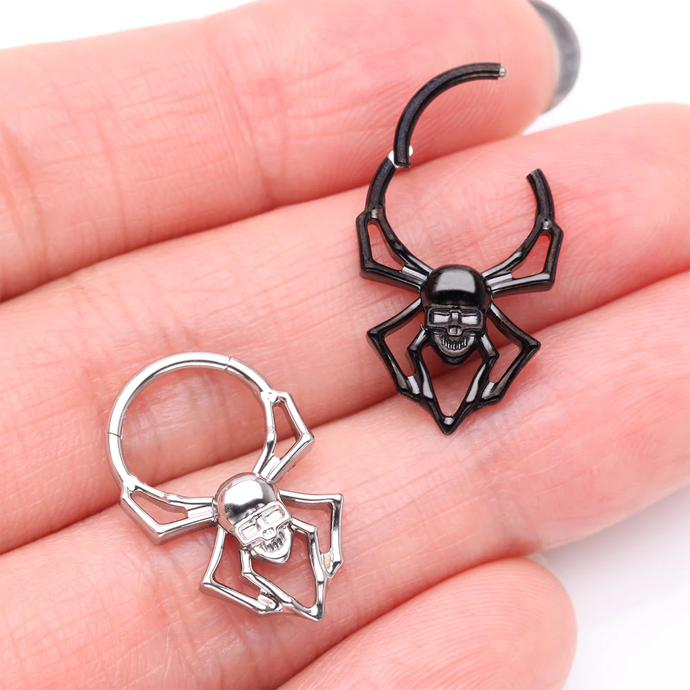 Blackline Venomous Skull Spider Steel Clicker Hoop Ring - Image 4