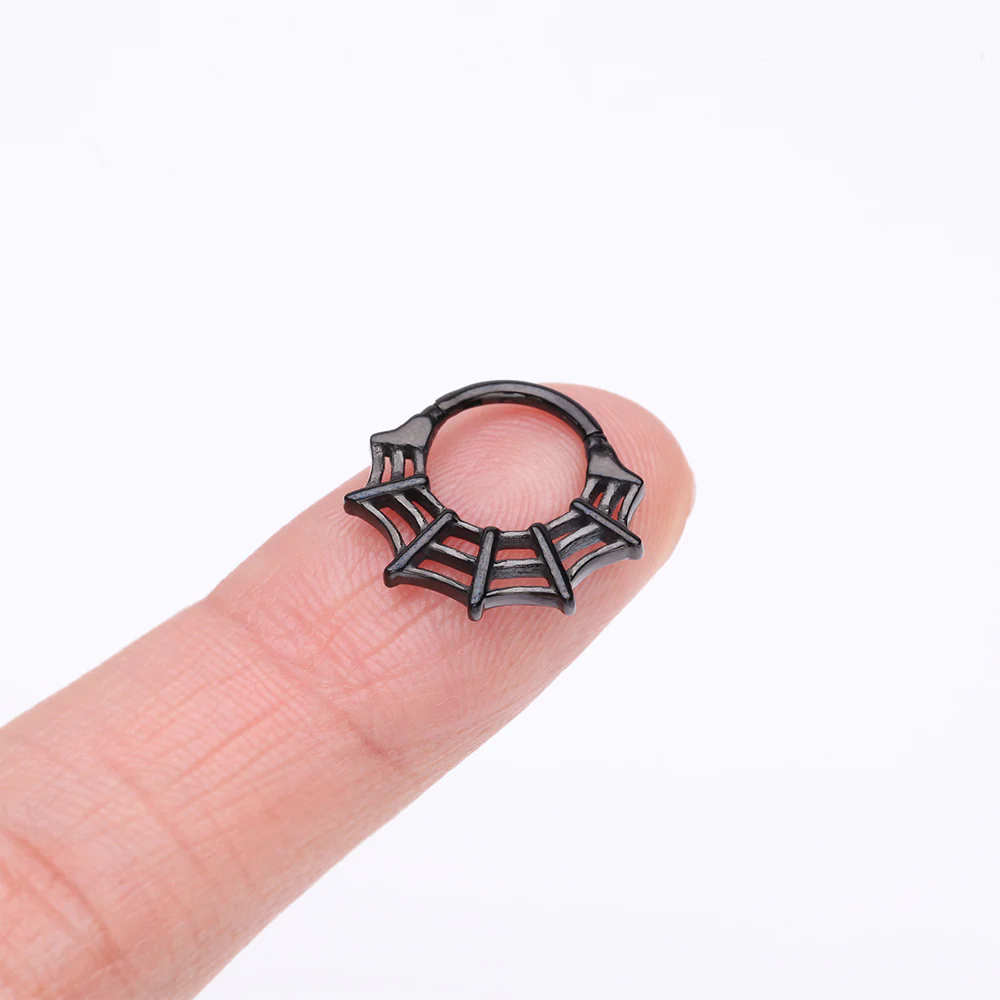 Blackline Venomous Spider Web Steel Seamless Clicker Hoop Ring - Image 3
