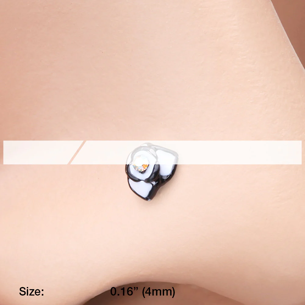 Blackline White Rose Blossom Sparkle L-Shaped Nose Ring - Image 3