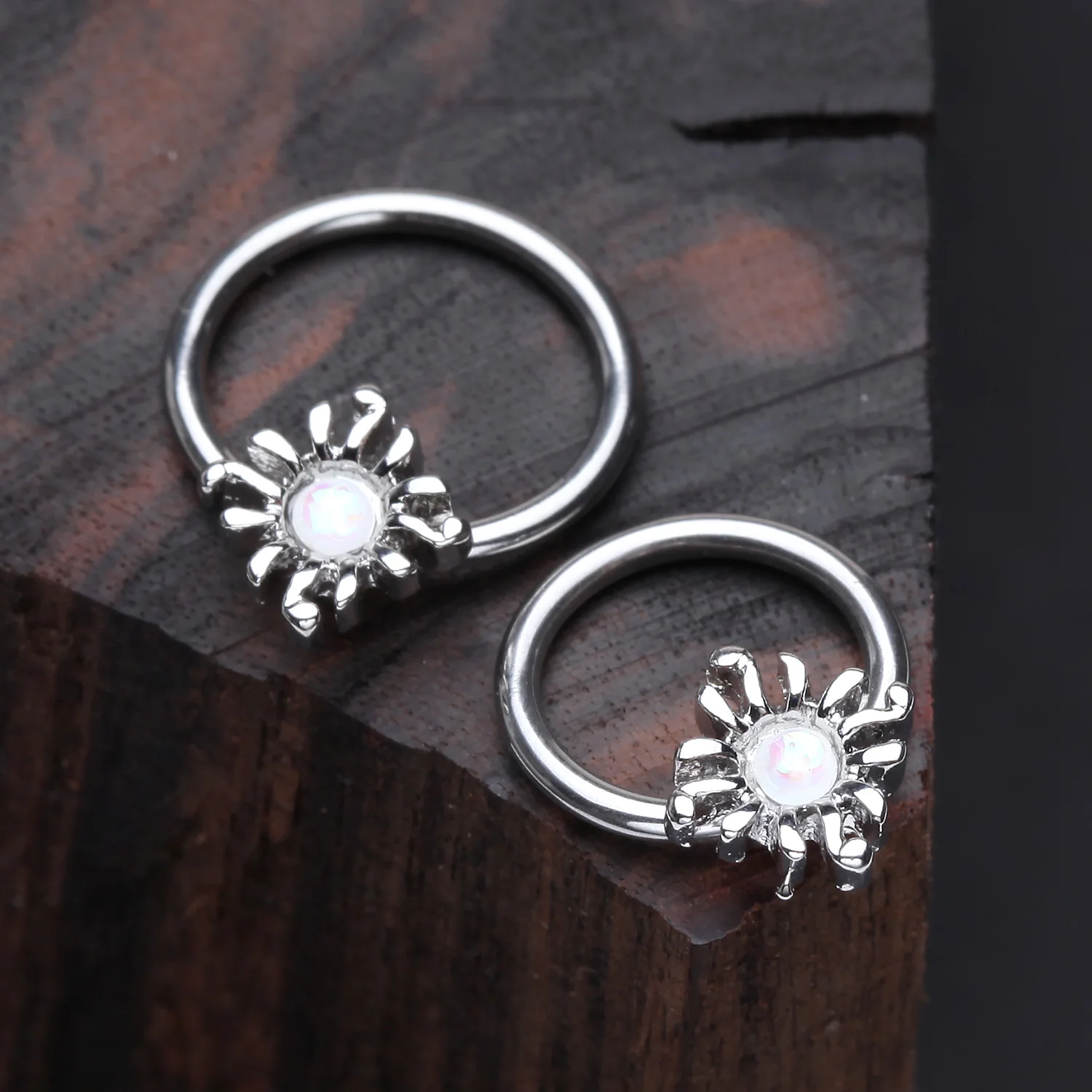 Blazing Opalescent Sun Sparkle Captive Bead Ring - Image 2