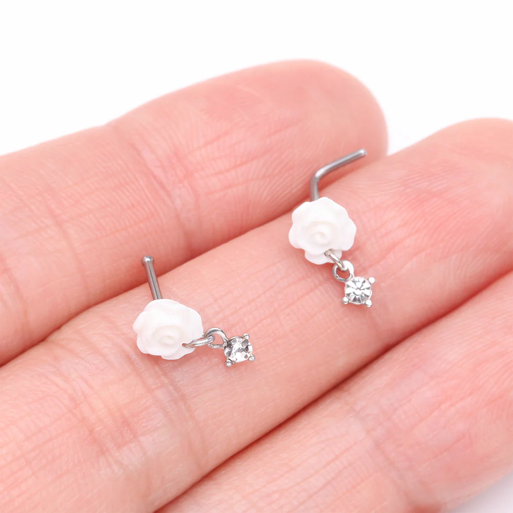 Blossom Rose Sparkle Dangle Nose Stud Ring - Image 4