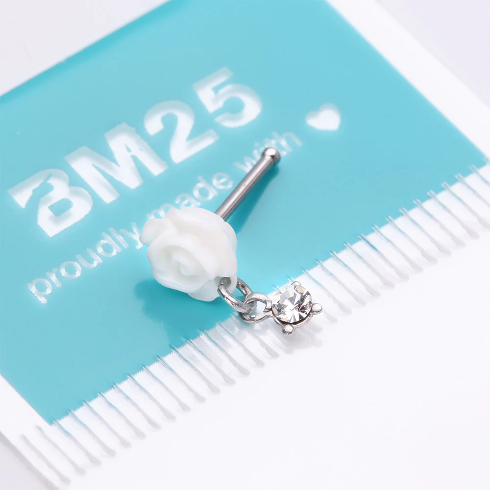 Blossom Rose Sparkle Dangle Nose Stud Ring - Image 5
