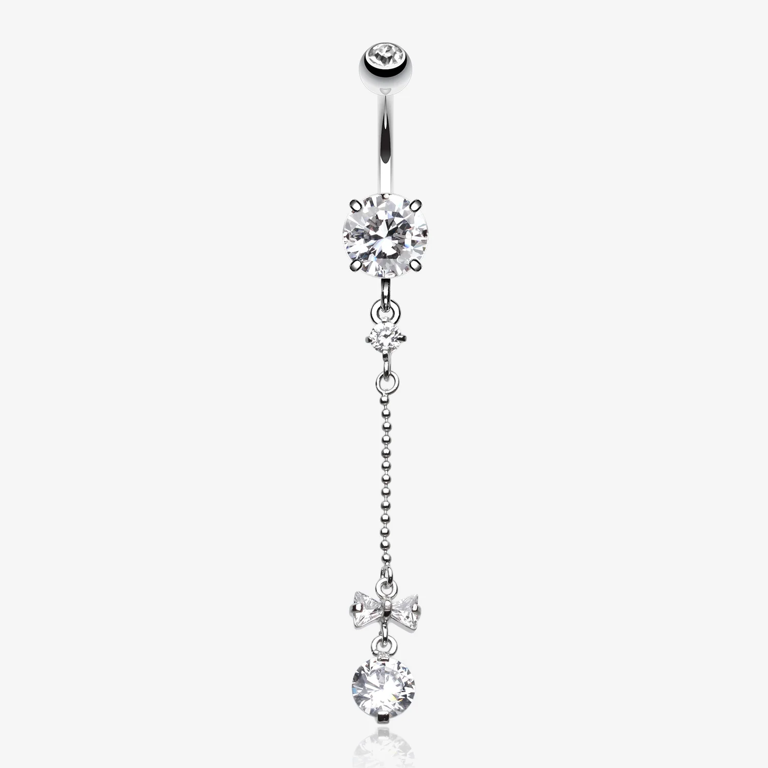 Bow and Gem Droplet Belly Button Ring