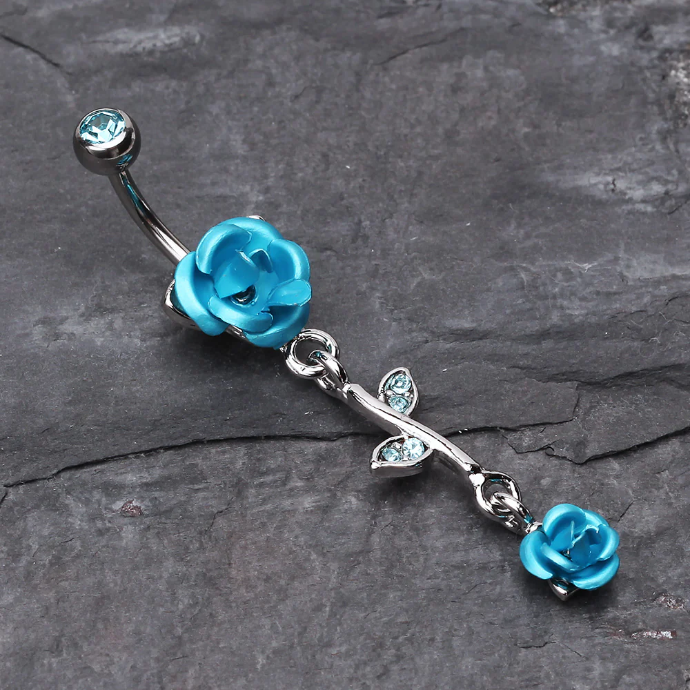 Bright Metal Rose Vine Dangle Belly Ring - Image 3