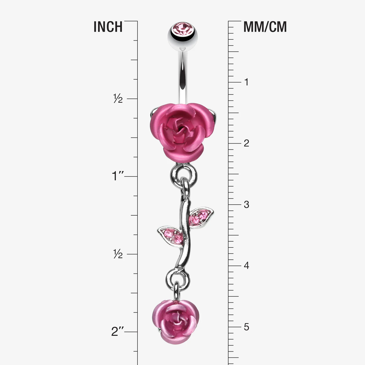 Bright Metal Rose Vine Dangle Belly Ring - Image 2