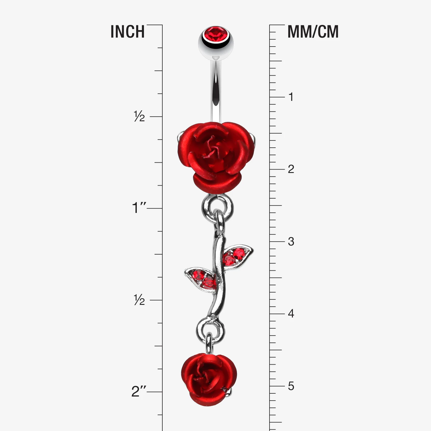 Bright Metal Rose Vine Dangle Belly Ring - Image 2