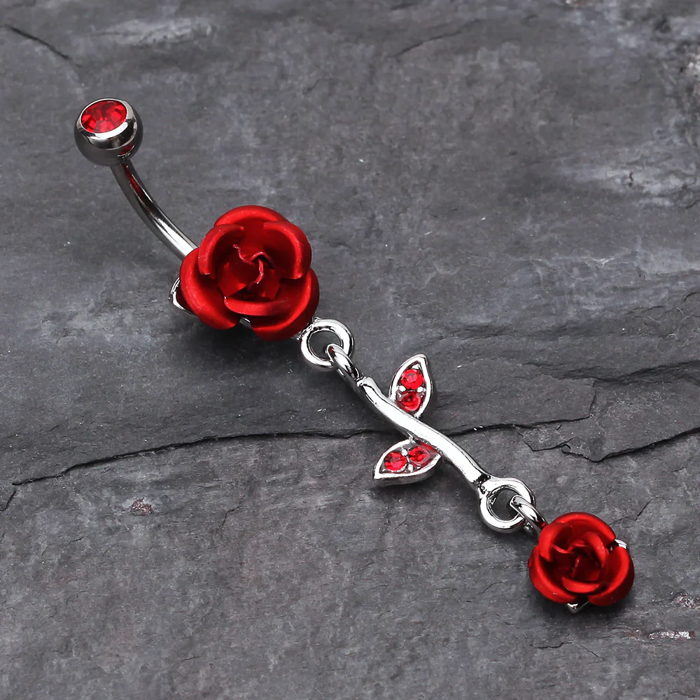 Bright Metal Rose Vine Dangle Belly Ring - Image 3