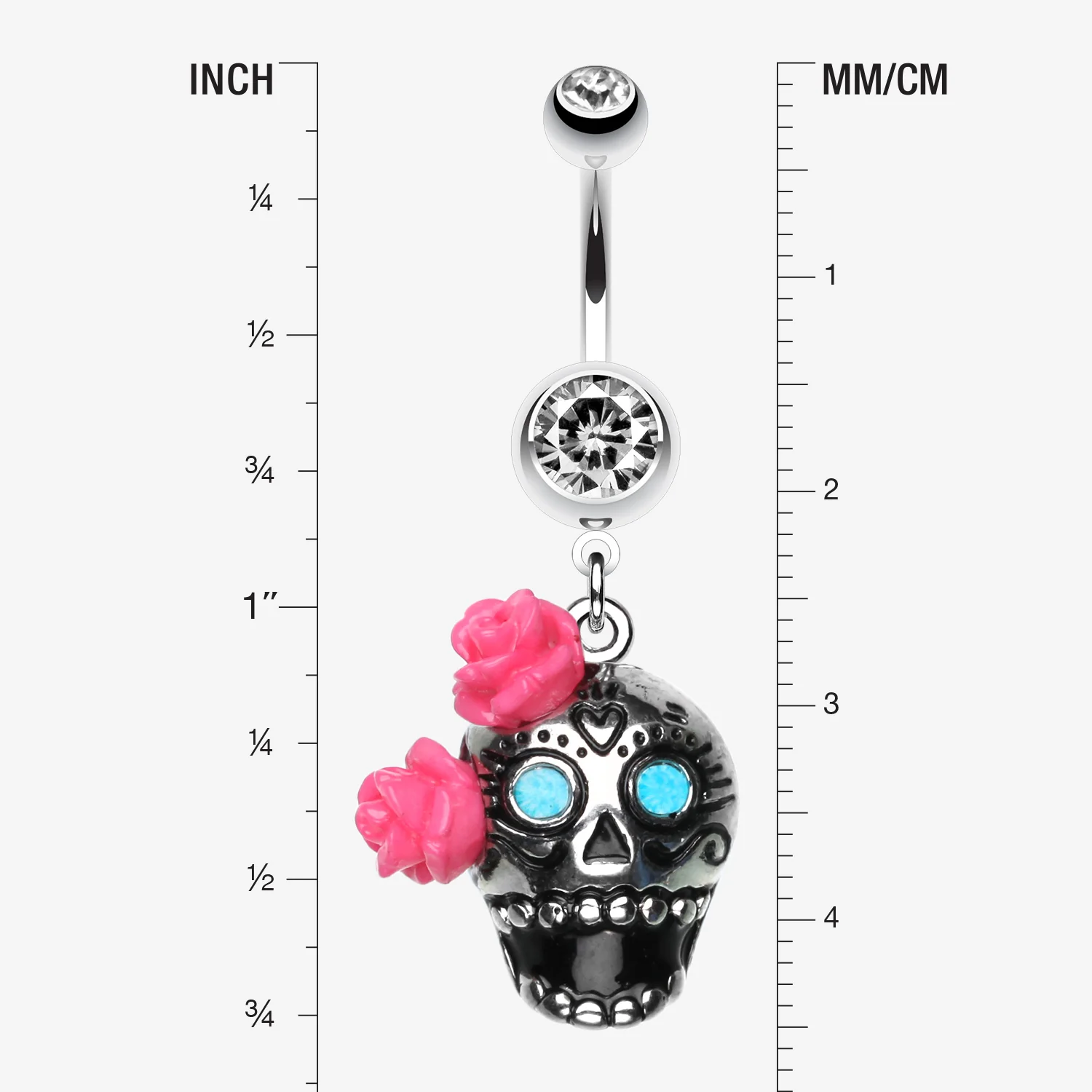 Bright Sugar Skull Rose Belly Ring - Image 2