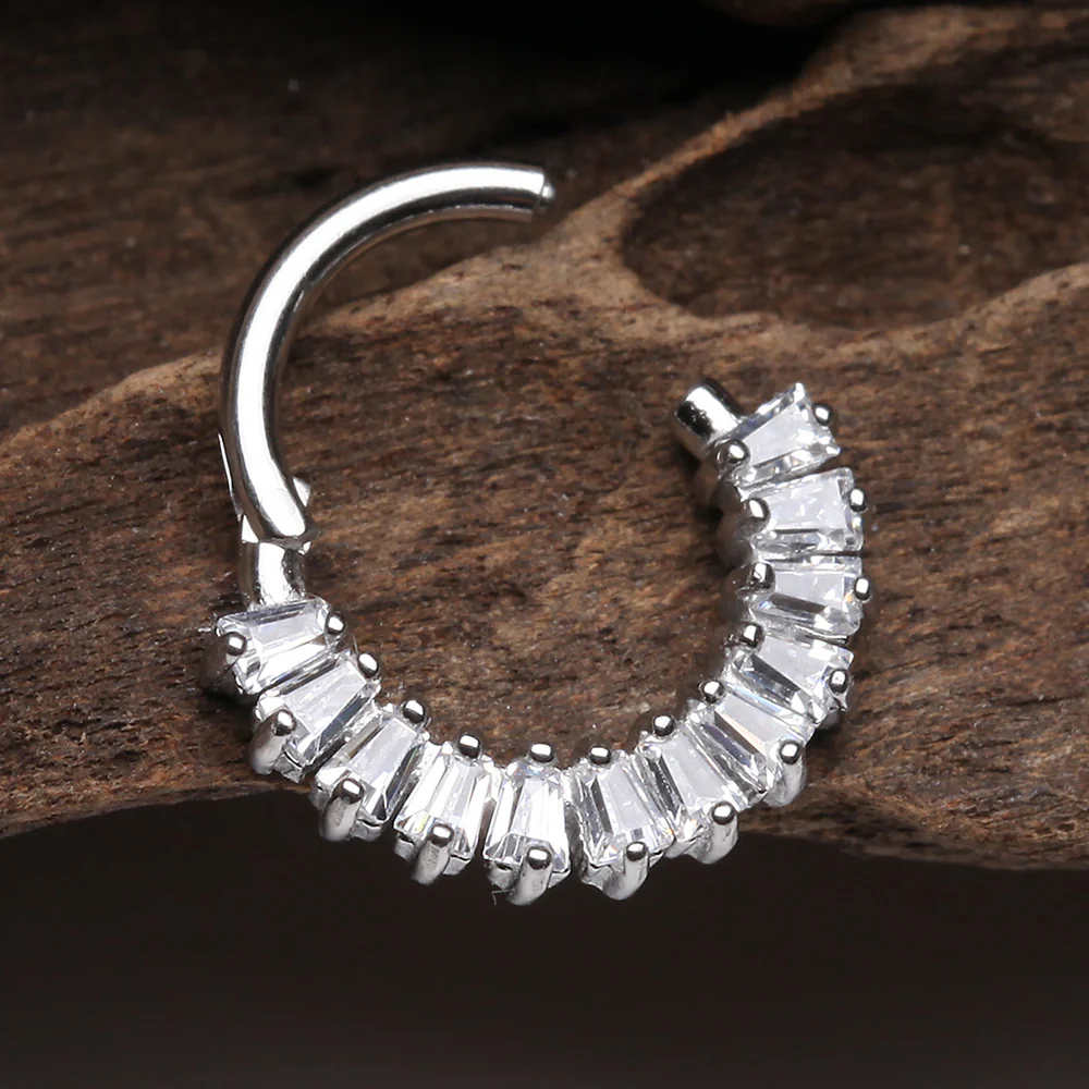 Brilliant Baguette Sparkles Array Seamless Clicker Hoop Ring - Image 4