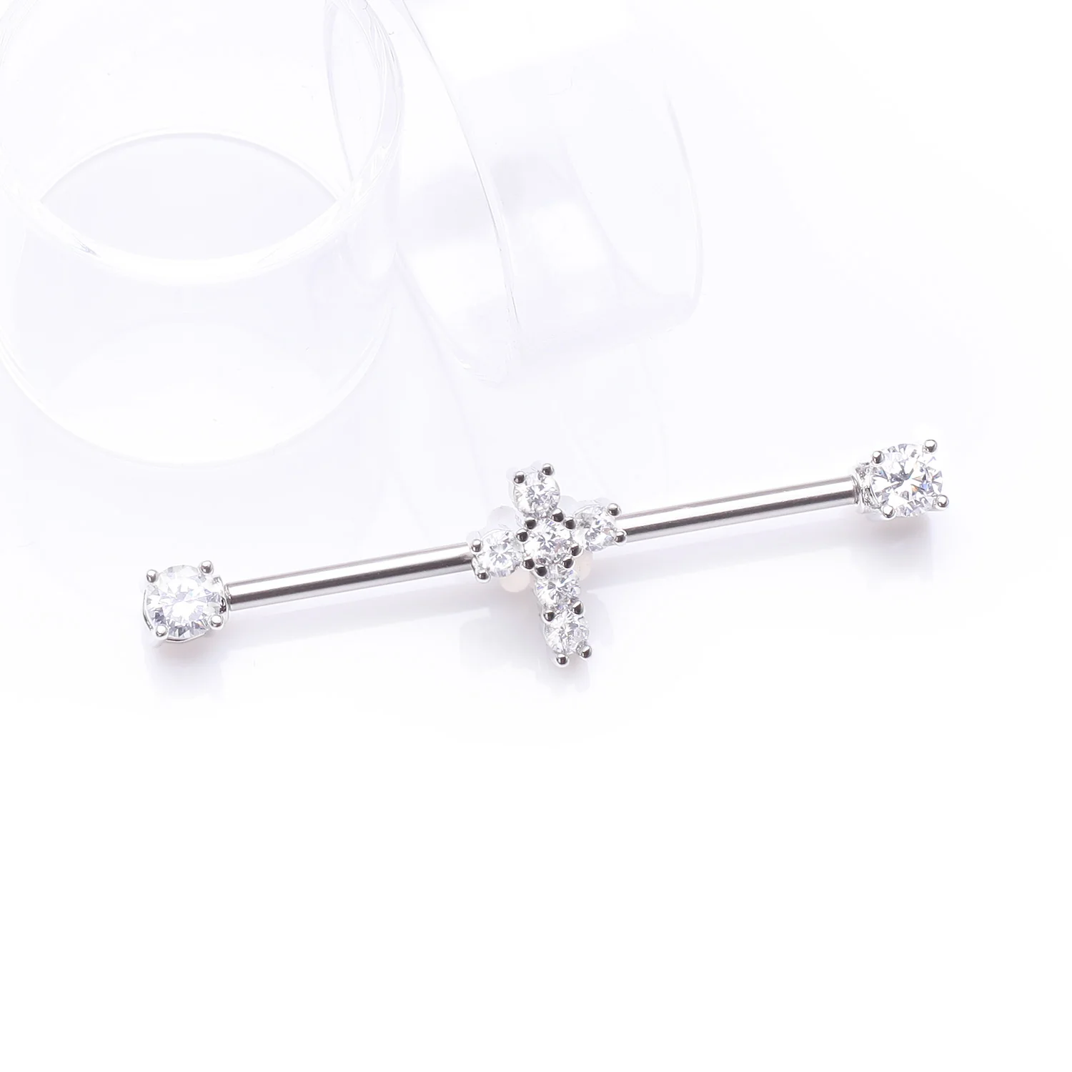 Brilliant Cross Sparkle Ends Industrial Barbell - Image 2