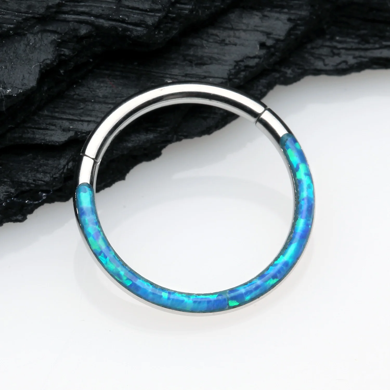 Brilliant Fire Opal Lined Front Facing Seamless Clicker Hoop Ring - Image 2