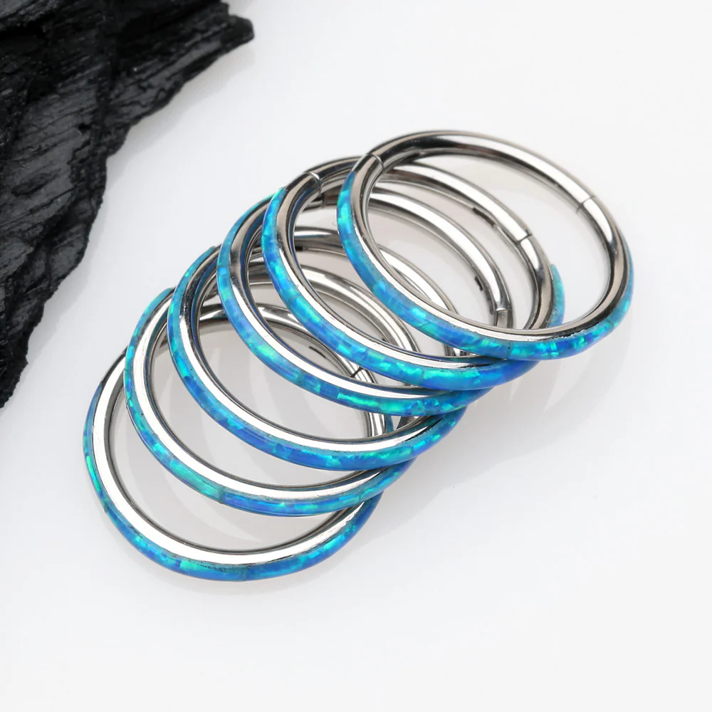 Brilliant Fire Opal Lined Seamless Clicker Hoop Ring - Image 4