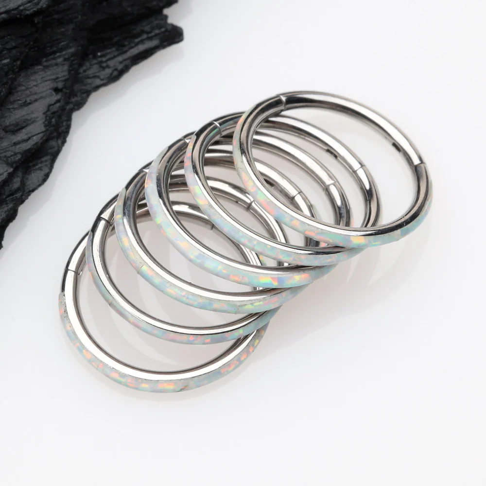 Brilliant Fire Opal Lined Seamless Clicker Hoop Ring - Image 4