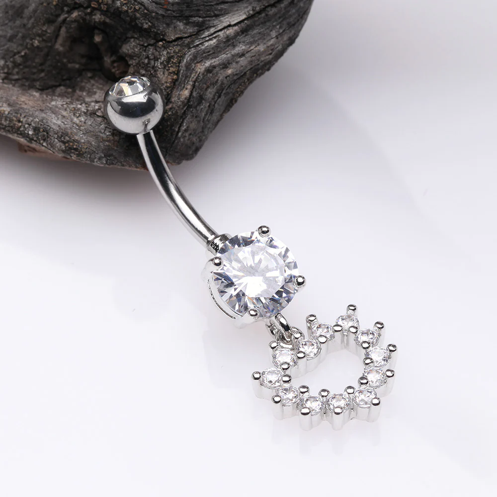 Brilliant Hollow Heart Sparkle Belly Button Ring - Image 3