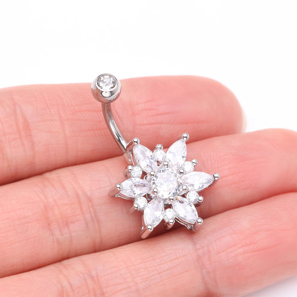 Brilliant Marquise Petal Flower Sparkle Belly Button Ring - Image 4