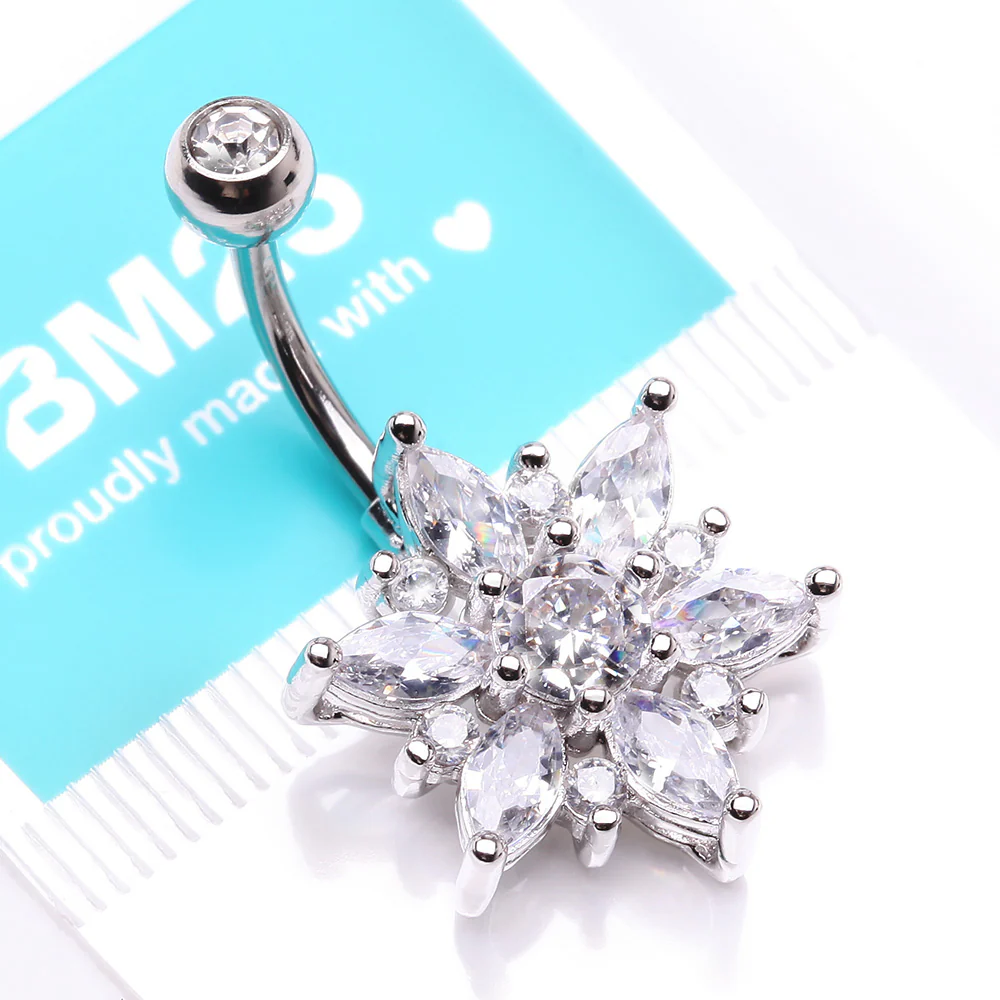Brilliant Marquise Petal Flower Sparkle Belly Button Ring - Image 5