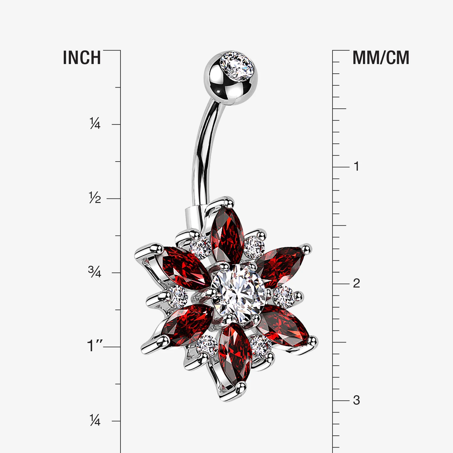 Brilliant Marquise Petal Flower Sparkle Belly Button Ring - Image 2