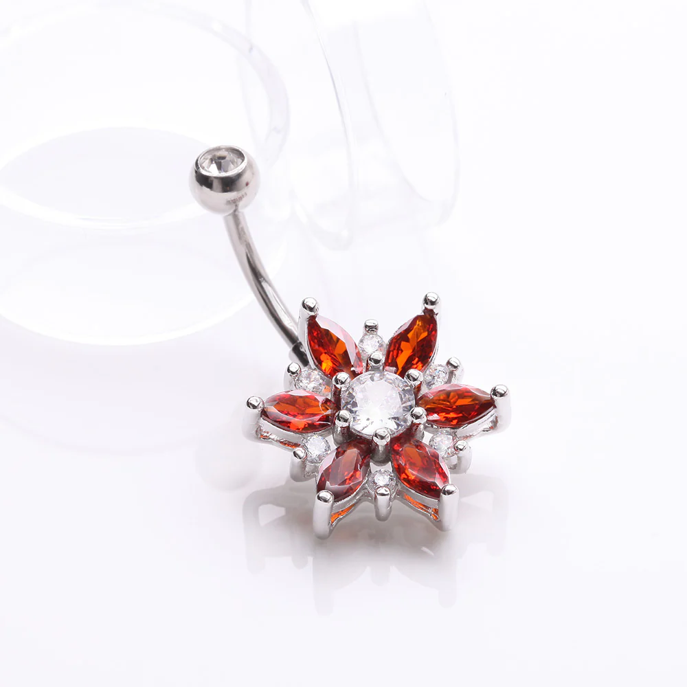 Brilliant Marquise Petal Flower Sparkle Belly Button Ring - Image 3