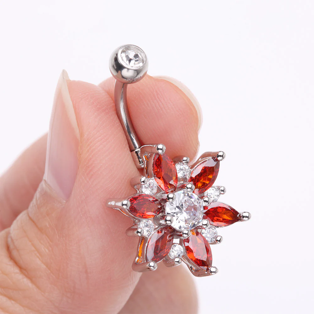 Brilliant Marquise Petal Flower Sparkle Belly Button Ring - Image 4