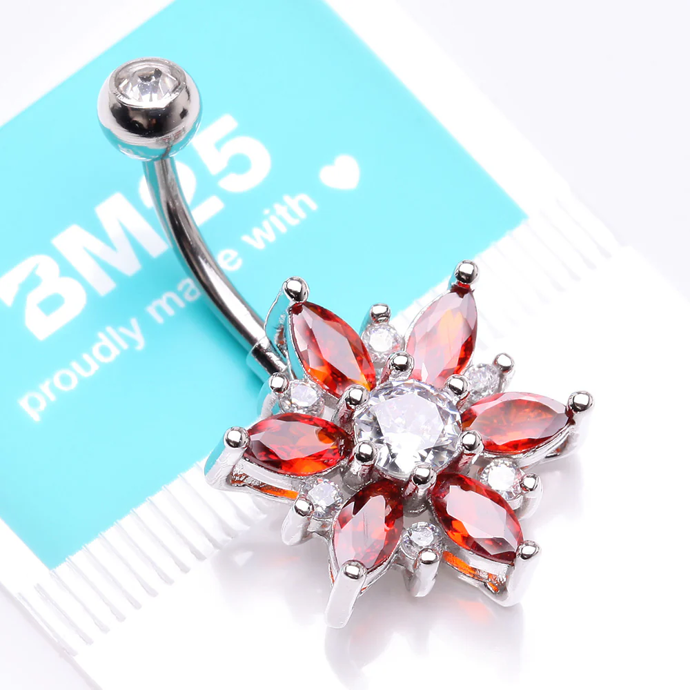 Brilliant Marquise Petal Flower Sparkle Belly Button Ring - Image 5