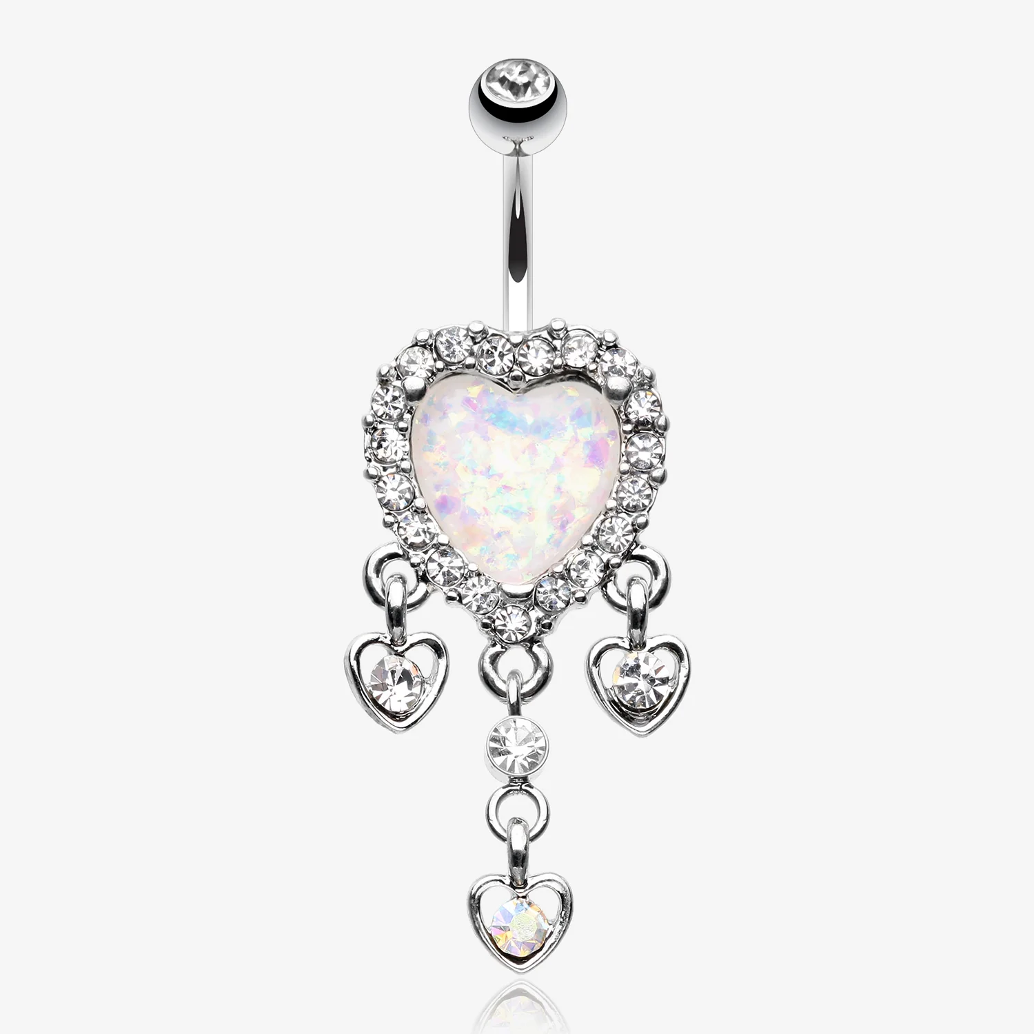 Brilliant Opal Sparkle Heart Dangle Belly Button Ring