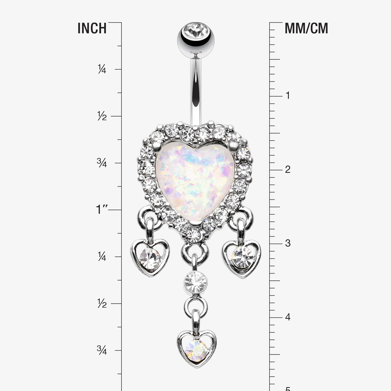 Brilliant Opal Sparkle Heart Dangle Belly Button Ring - Image 2