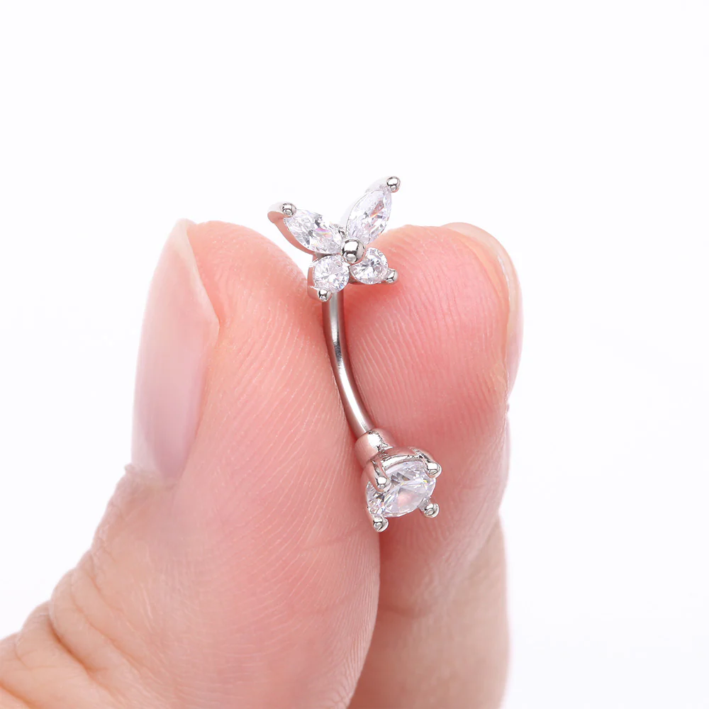 Brilliant Sparkle Butterfly Prong Gem Top Curved Barbell - Image 3