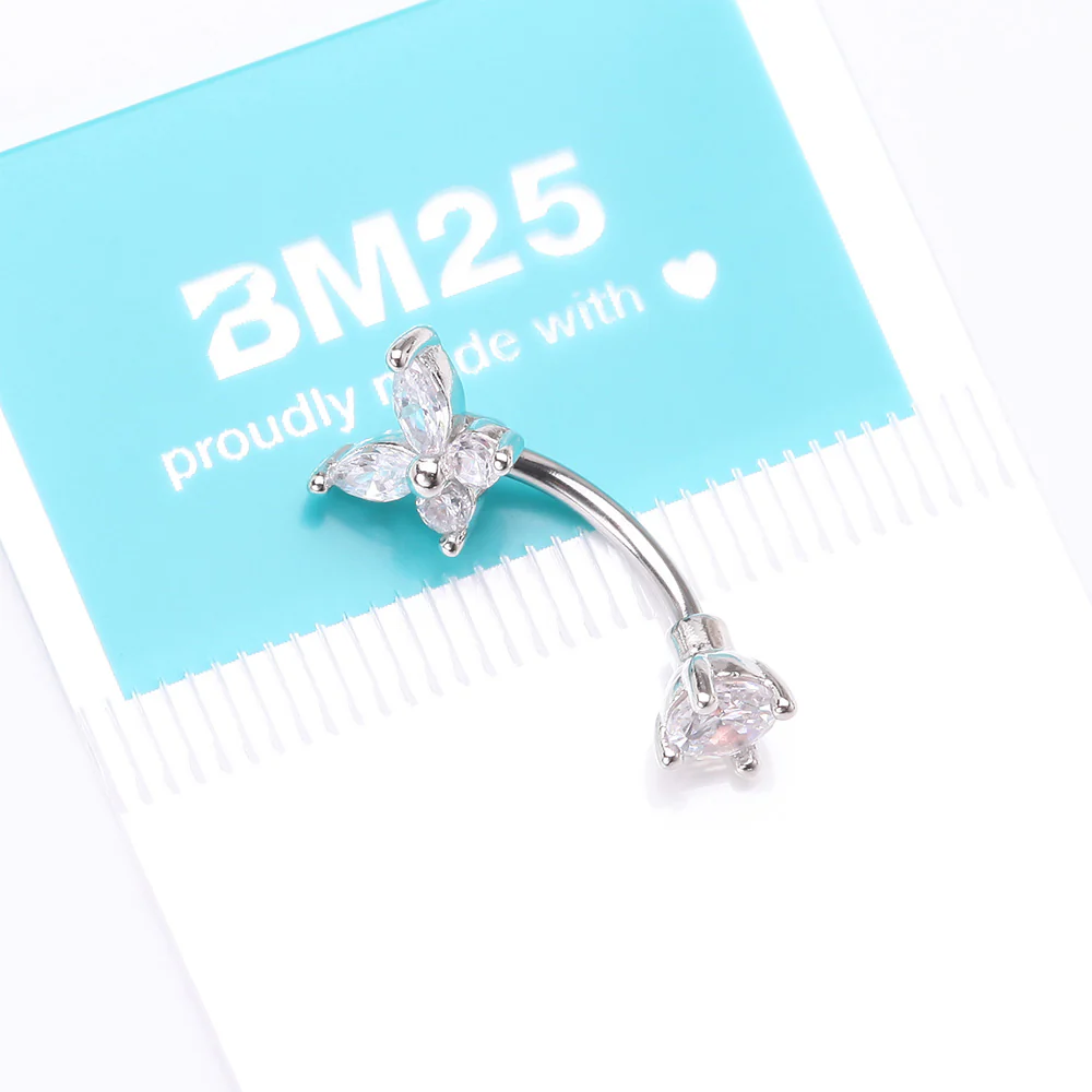 Brilliant Sparkle Butterfly Prong Gem Top Curved Barbell - Image 5