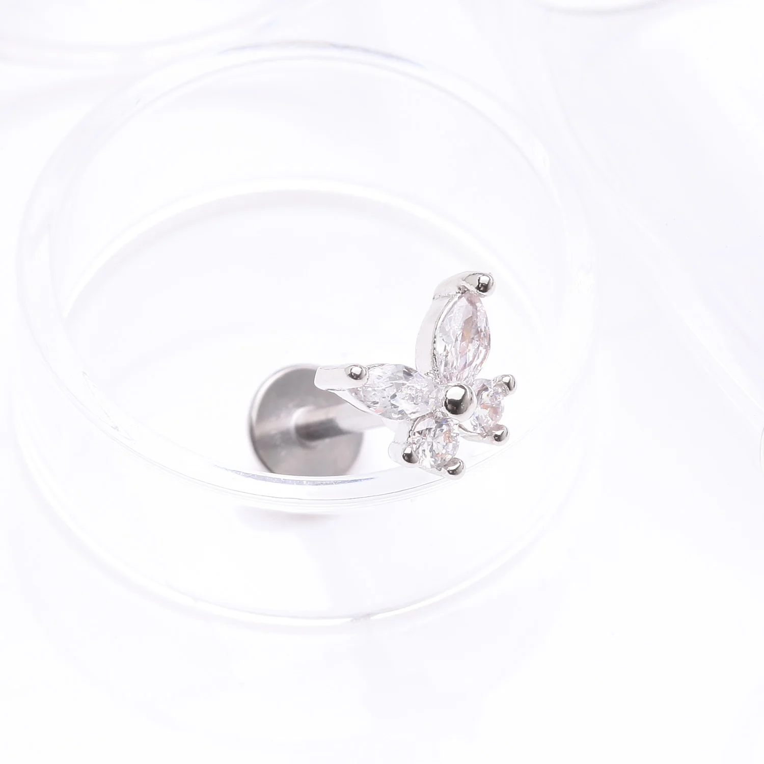 Brilliant Sparkle Butterfly Prong Gem Top Flat Back Stud Labret - Image 2