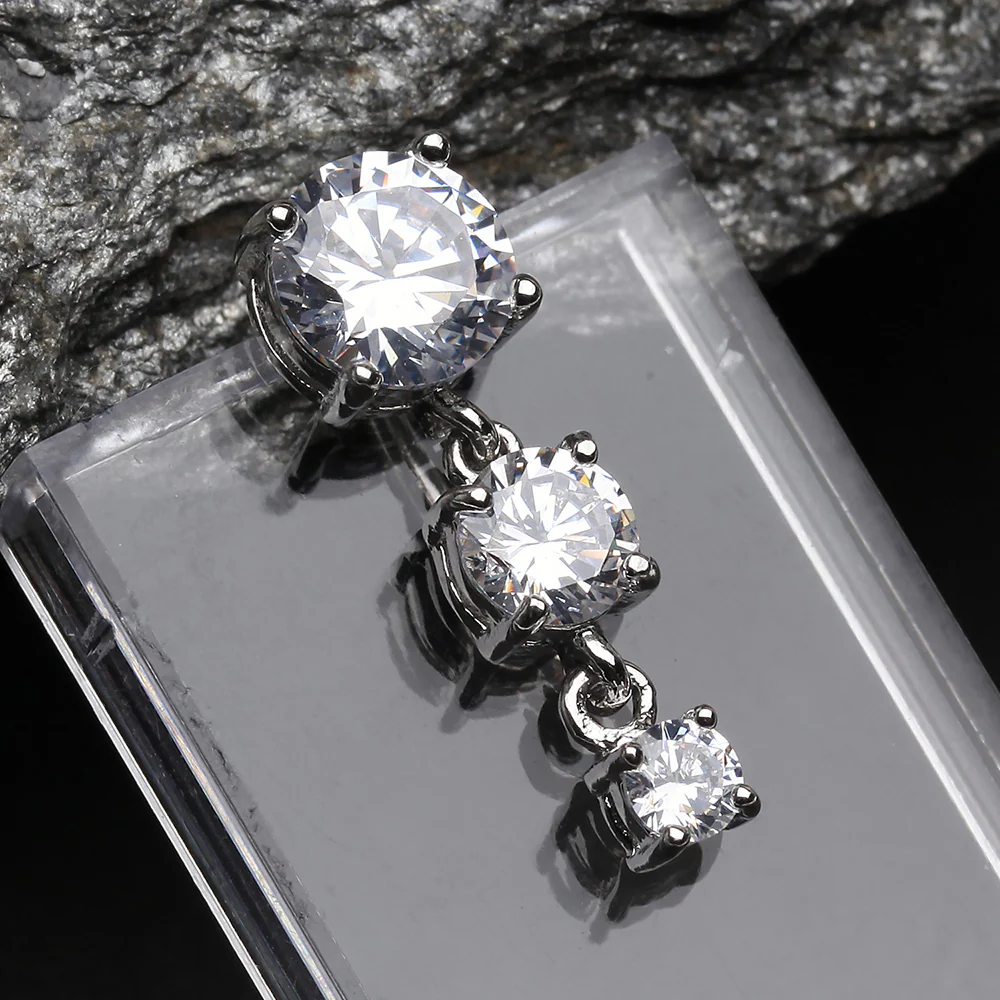 Brilliant Sparkle Cascading Gem Reverse Belly Button Ring - Image 3