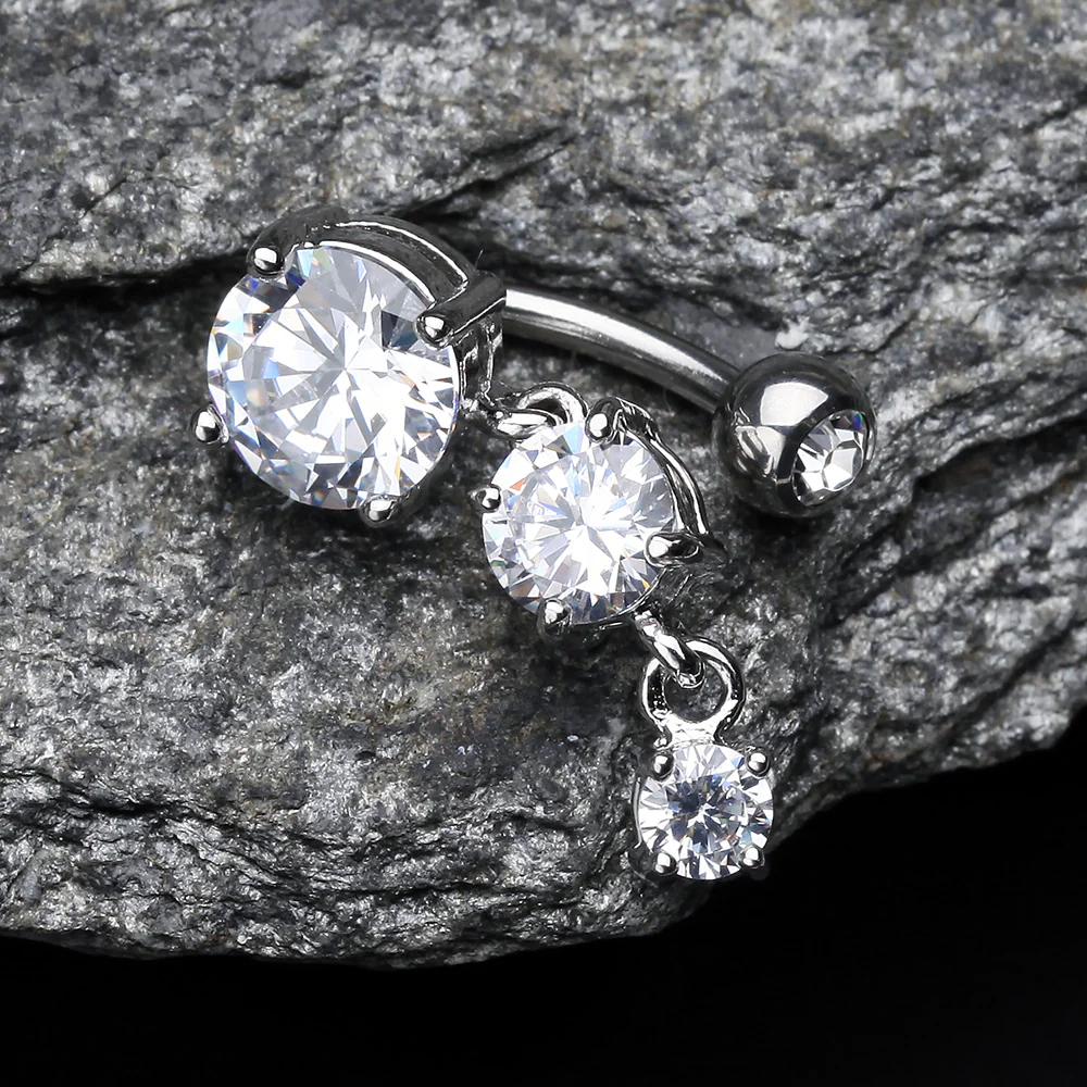 Brilliant Sparkle Cascading Gem Reverse Belly Button Ring - Image 4