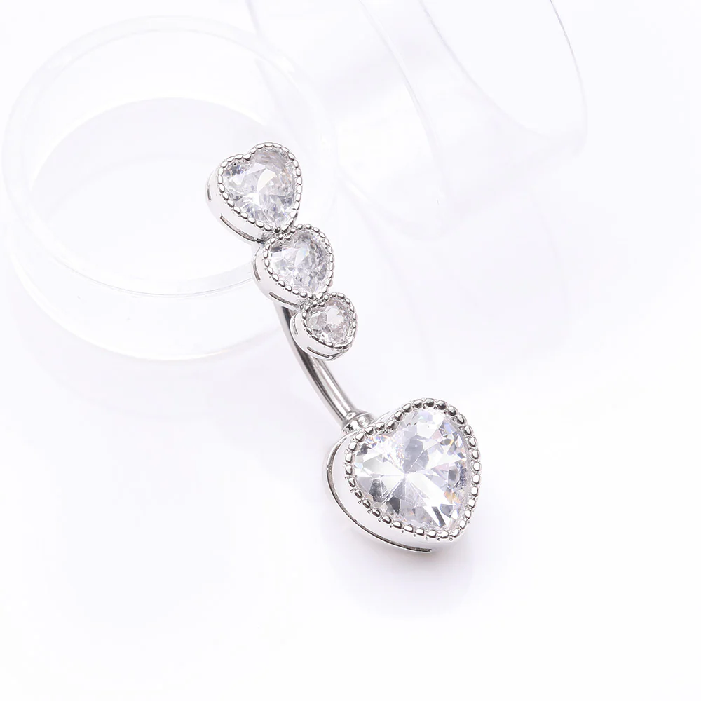Brilliant Sparkle Cascading Heart Drop Top Belly Button Ring - Image 3