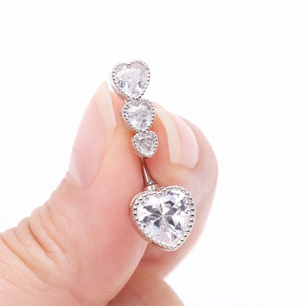 Brilliant Sparkle Cascading Heart Drop Top Belly Button Ring - Image 4
