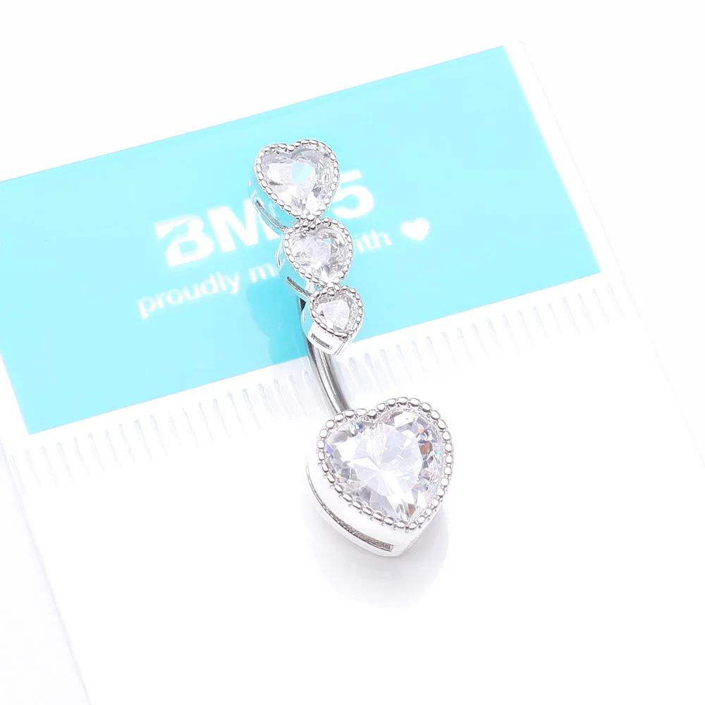 Brilliant Sparkle Cascading Heart Drop Top Belly Button Ring - Image 5