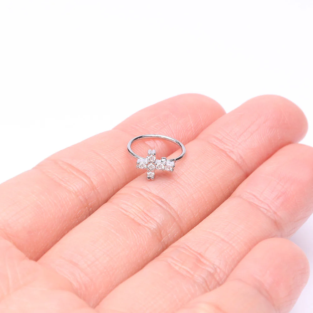 Brilliant Sparkle Cross Multi-Gem Bendable Hoop Ring - Image 3