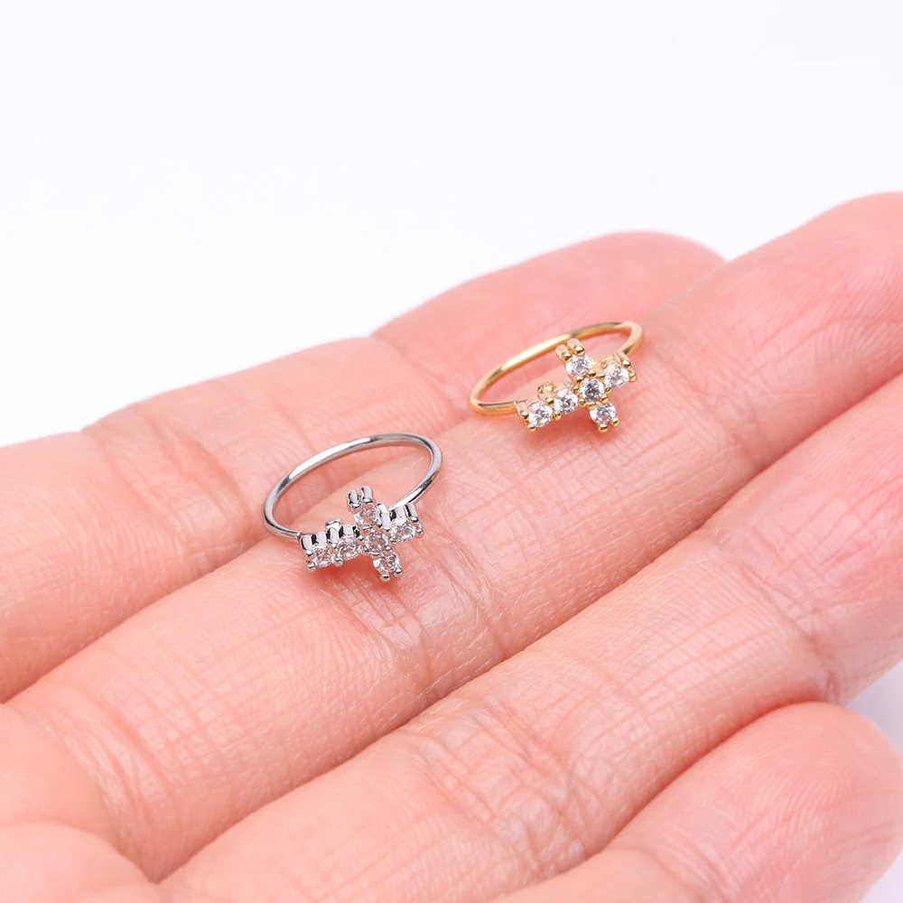 Brilliant Sparkle Cross Multi-Gem Bendable Hoop Ring - Image 4