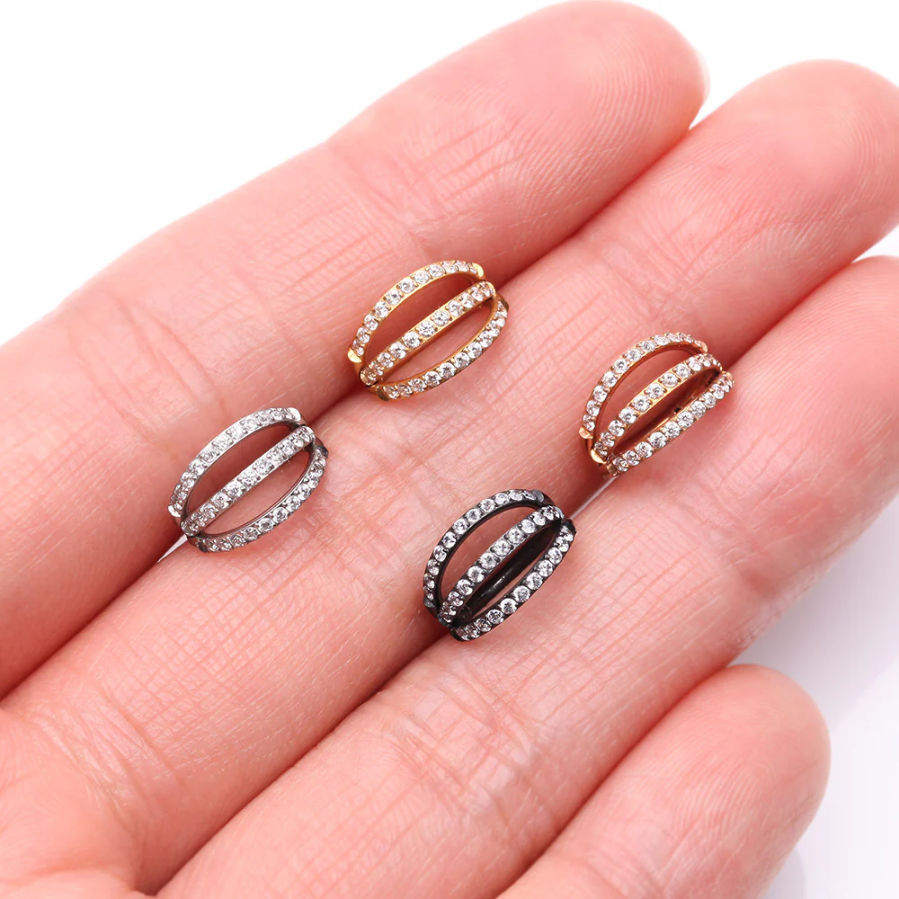Brilliant Sparkle Gem Lined Triple Hoop Steel Seamless Clicker Hoop Ring - Image 4