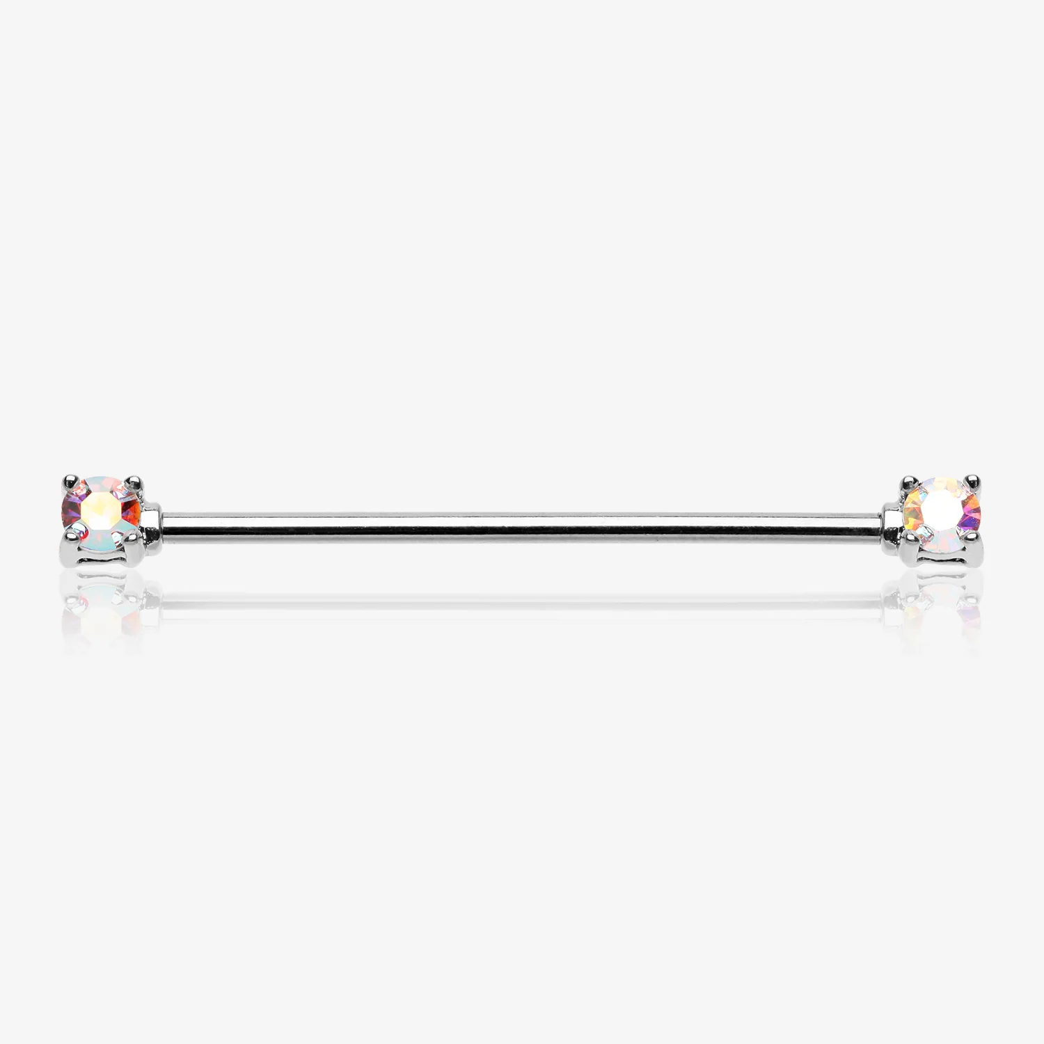 Brilliant Sparkle Gem Prong Set Industrial Barbell