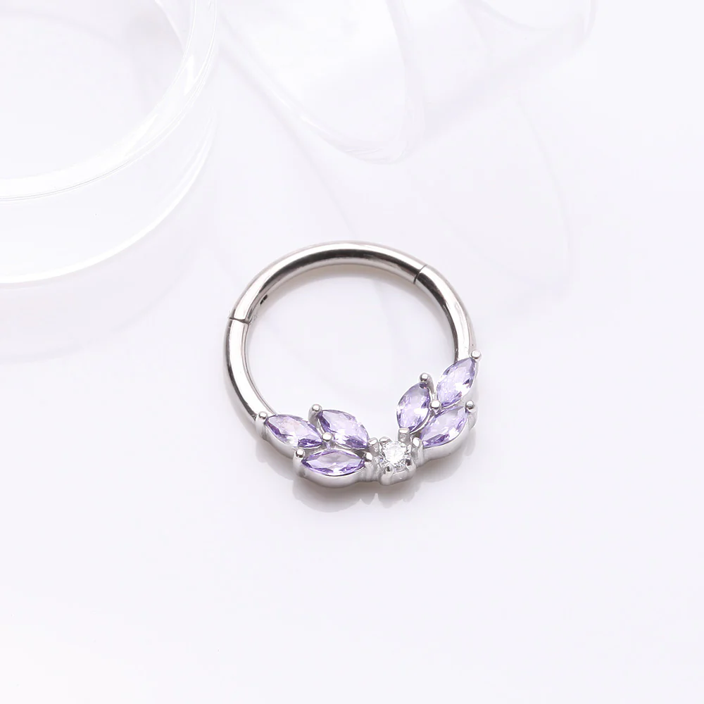 Brilliant Sparkle Marquise Floral Wreath Clicker Hoop Ring - Image 3
