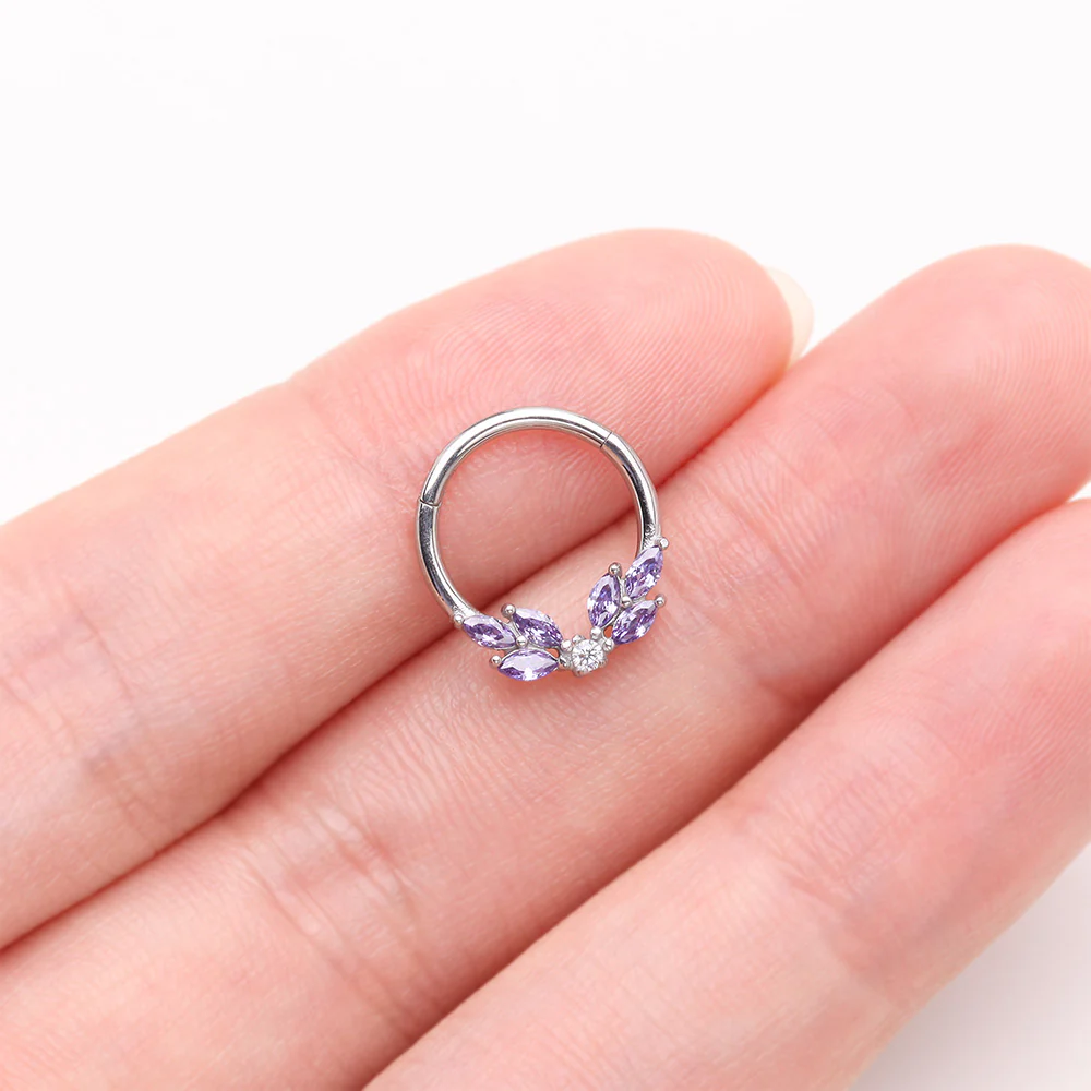 Brilliant Sparkle Marquise Floral Wreath Clicker Hoop Ring - Image 4