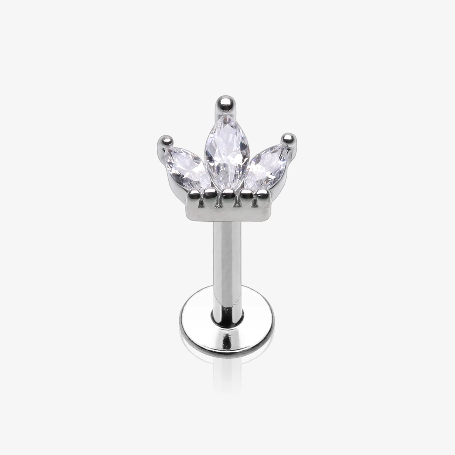 Brilliant Sparkle Marquise Lotus Flower Top Internally Threaded Steel Labret