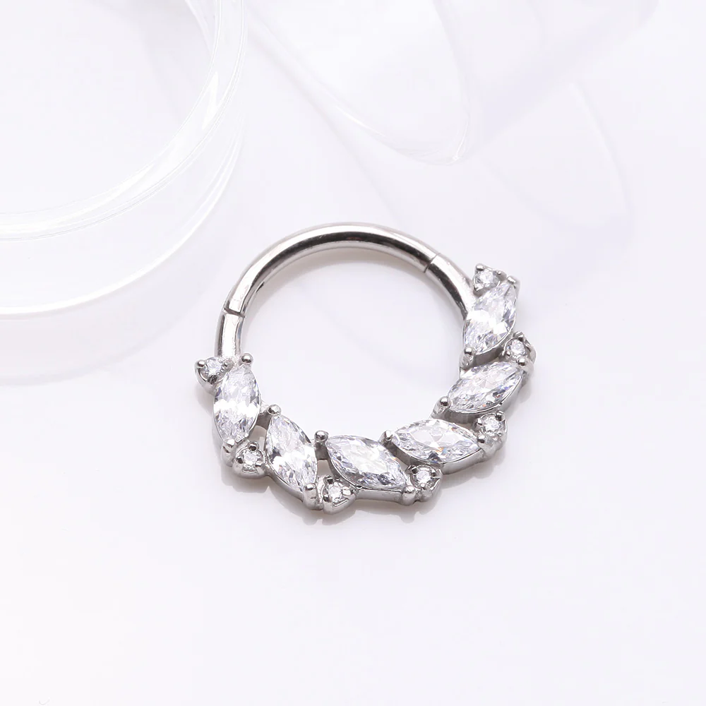 Brilliant Sparkle Marquise Weave Wreath Clicker Hoop Ring - Image 3