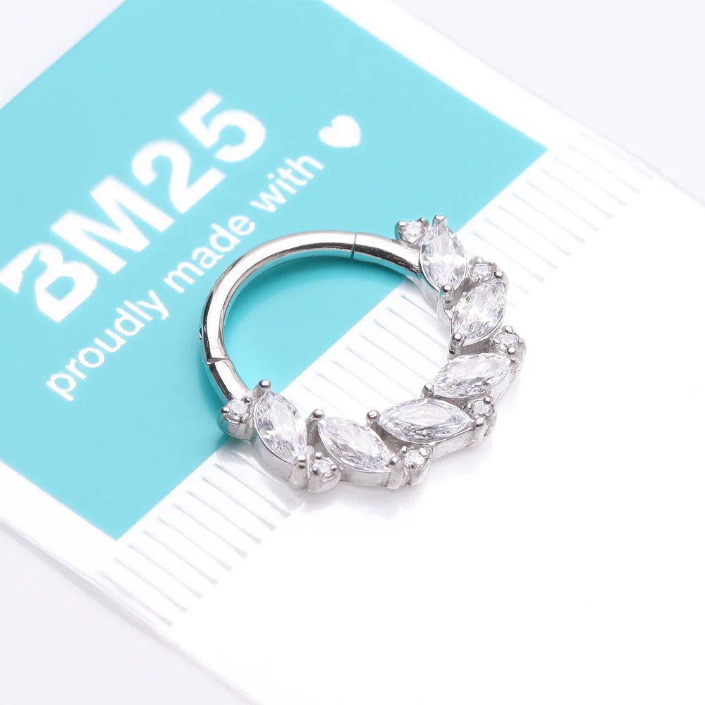 Brilliant Sparkle Marquise Weave Wreath Clicker Hoop Ring - Image 5