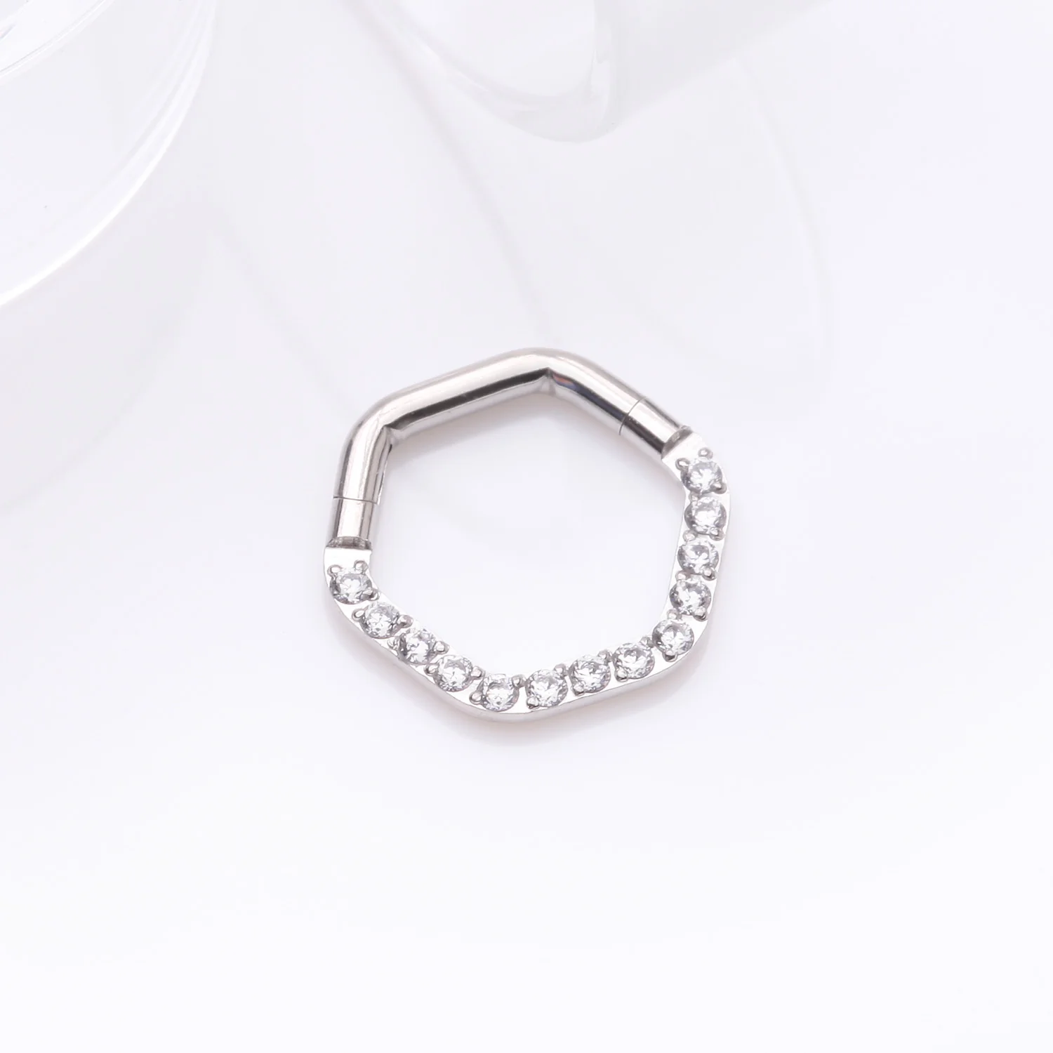 Brilliant Sparkle Multi-Gem Hexagon Clicker Hoop Ring - Image 2